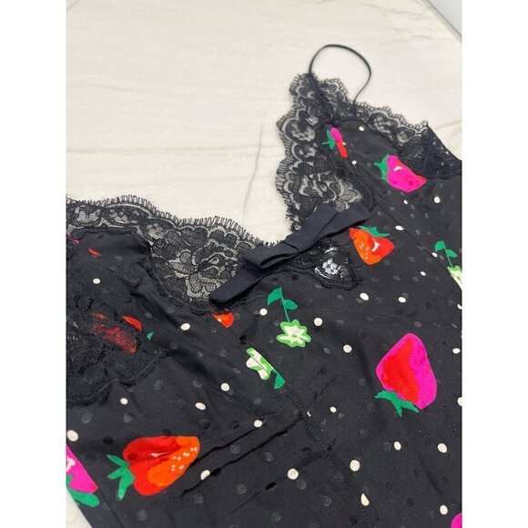 Alessandra Rich Strawberry Print Silk Jacquard Bodysuit in Black 42 New Womens - Picture 7 of 15